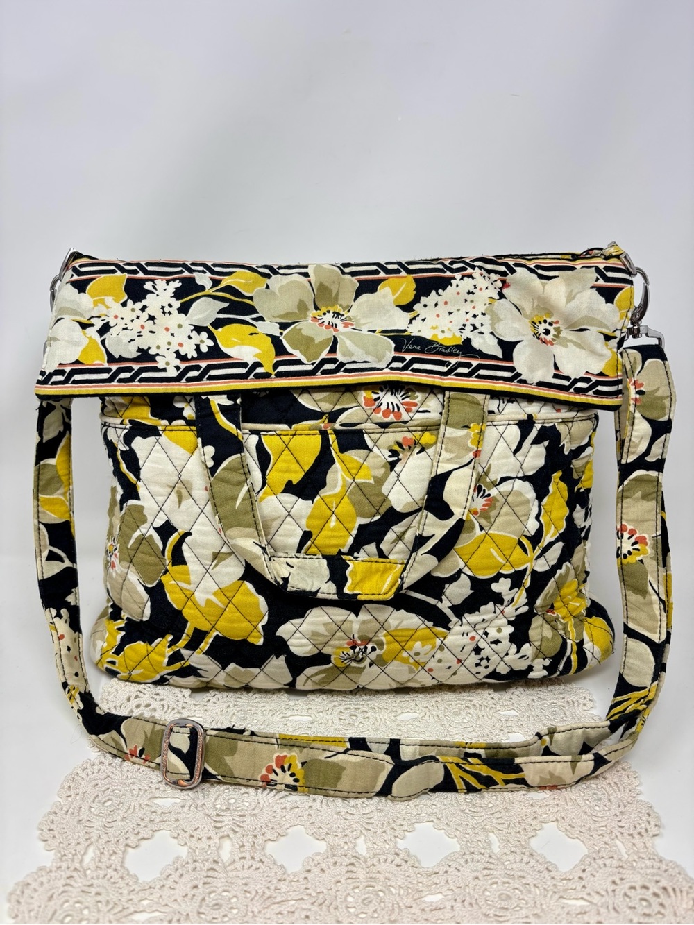 Vera Bradley Dogwood Flowers Floral Print Crossbody Bag Purse Tote Handles